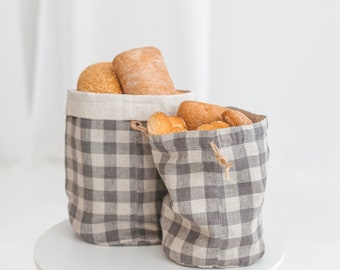 Linen Bread Loaf Bag • Buffalo Plaid Bag Bakery and Vegetable Bag