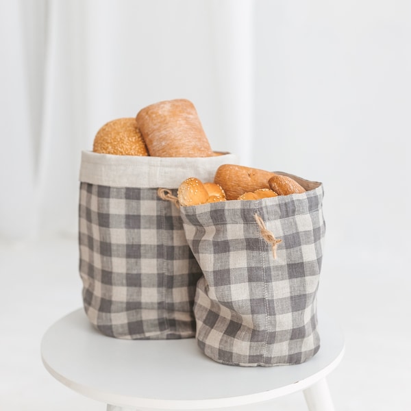 Linen Bread Loaf Bag • Buffalo Plaid Bag Bakery and Vegetable Bag