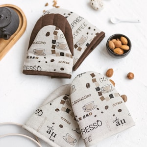 Handmade Mini Linen Kitchen Mitts • Protective Cooking Glove • COFFEE