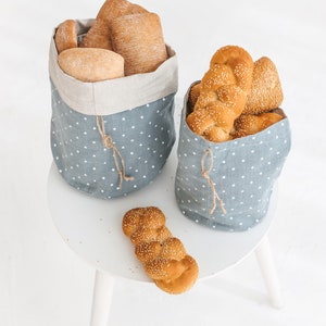 Linen Bread Loaf Bag • Polka Dot Pattern Bakery and Vegetable Bag with Flax Drawstring