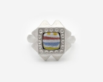 AFRICAN Bead Spike Ring |  STERLING SILVER | African Bead(glass) | Stamping Details | Korean made