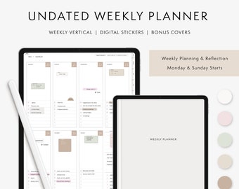 Undated Weekly Overview Planner for iPad  |  Weekly Vertical  |  Monthly & Weekly  |  iPad planner  |  Weekly Overview  |  Portrait Planner