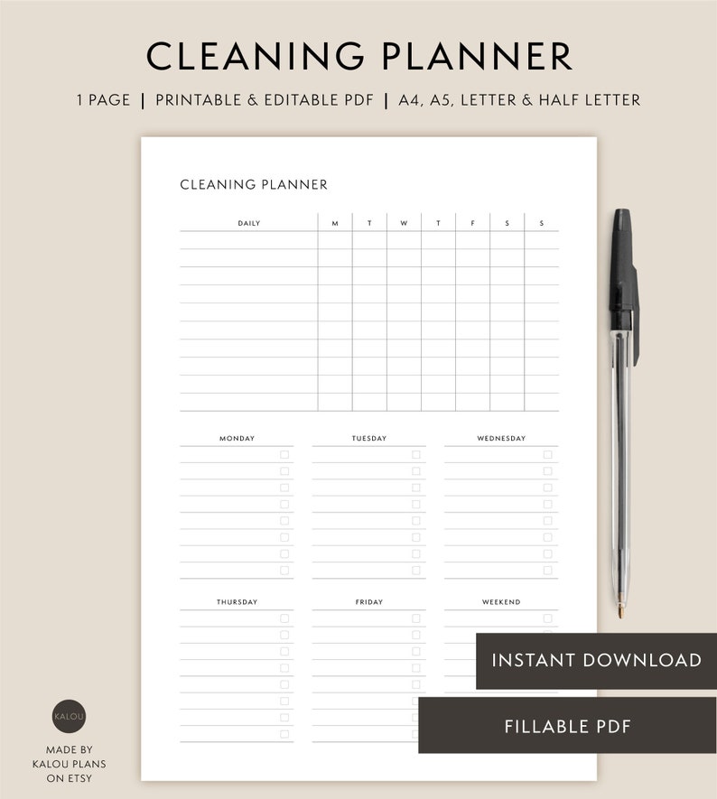 Cleaning Schedule Printable Weekly Cleaning Schedule ADHD - Etsy