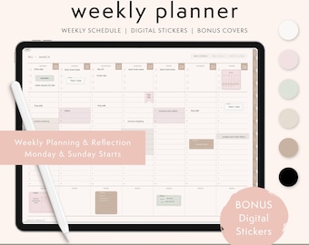 Planificador semanal sin fecha / Calendario semanal / Planificador digital sin fecha / Planificador digital para Goodnotes o Notability / Planificador para iPad
