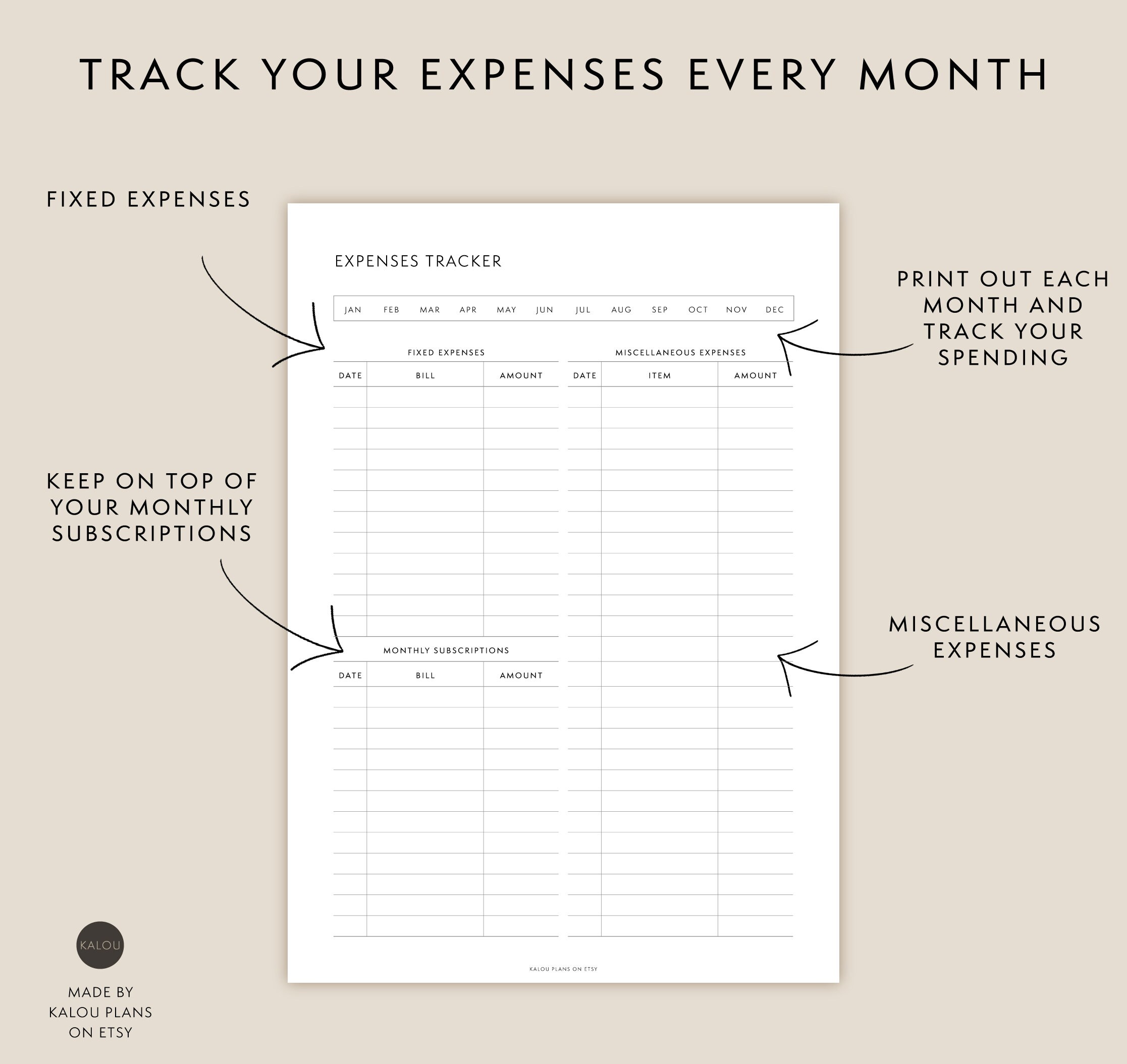 Spending Visual Tracker Monthly Budget Printable Spending Tracker Expense Tracker - Etsy