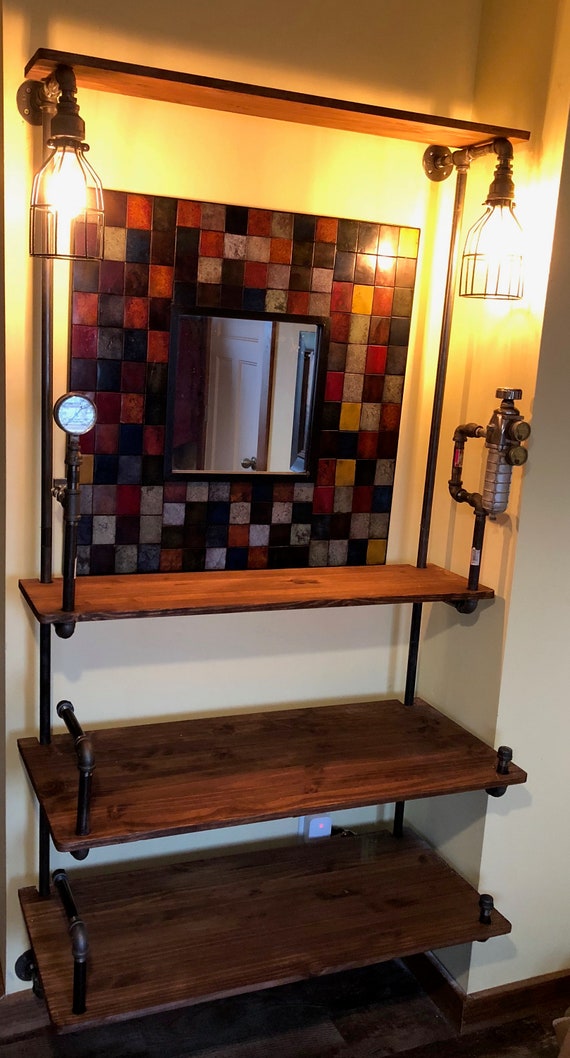 Steampunk Pipe Shelving With Vintage Lighting & Pressure Etsy