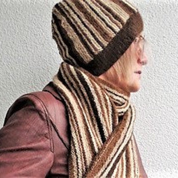 Knitting pattern Set Scarf & Hat Ringel in German and English