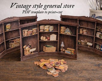 Printable grocery store template PDF, Kids pretend play shop, vintage paper toy, Print and cut craft, Homeschool math game