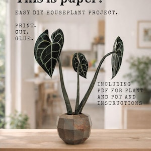 Papercraft house plant PDF with planter - DIY Paper Plants to print, cut and glue - Craft template with planter