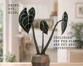 Papercraft house plant PDF with planter - DIY Paper Plants to print, cut and glue - Craft template with planter