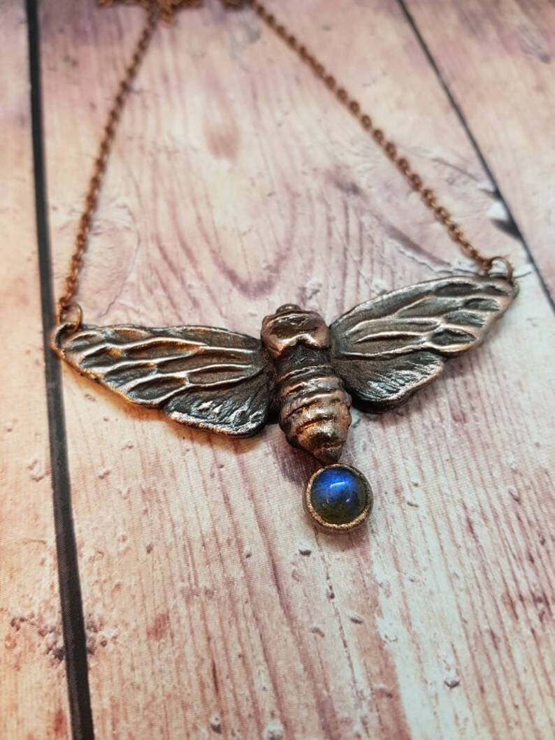 fantasy jewelry gift best friend elven jewelry Moth pendant necklace jewelry electroformed witch jewelry cicada necklace