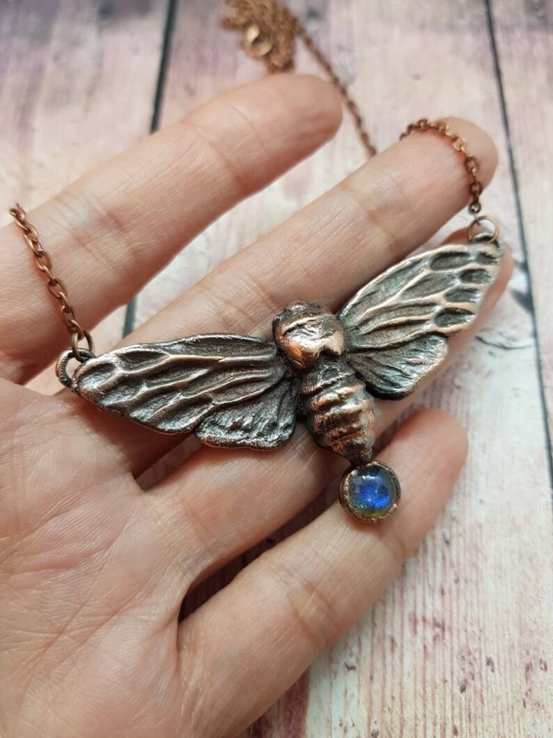 fantasy jewelry gift best friend elven jewelry Moth pendant necklace jewelry electroformed witch jewelry cicada necklace