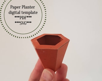 Vaso per piante di carta per piante di carta modello digitale SVG e PDF, modello per vaso di carta