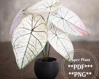 fake plant, funny wall art, plant print digital download, paper crafting, paper plant PDF, DIY decoration, plant wall art, Caladium print