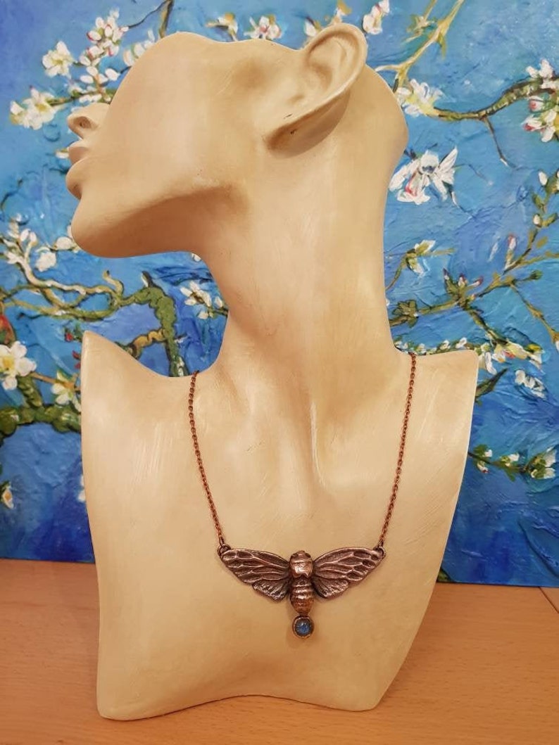 fantasy jewelry gift best friend elven jewelry Moth pendant necklace jewelry electroformed witch jewelry cicada necklace