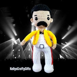 Freddie Mercury Amigurumi Doll, perfect for Queen fans, unique handmade gift.