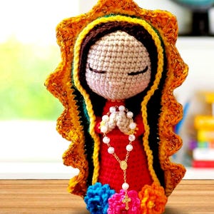 Virgencita de Guadalupe amigurumi crochet doll,  Virgencita t-shirt, virgen de guadalupe sticker, unique gift for her.