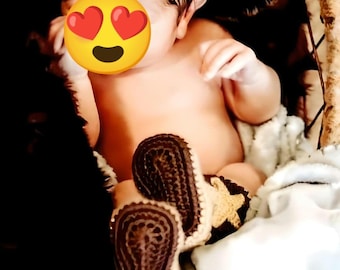 Handmade Western Crochet baby Cowboy hat and Cowboy boots,Crochet Infant Cowboy style,great babyshower gift, Baby Western fashion,Newborn.