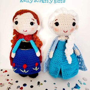Muñecas de ganchillo hechas a mano de Anna y Elsa: Personajes de la película Frozen en amigurumi imagen 1