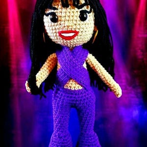 Selena inspired amigurumi doll, 12 inches tall, tex-Mex Queen, Tejano singer, Selena merch, como la flor Selena tshirt, gift for her.