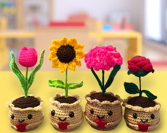 Maceta de flores de ganchillo hecha a mano: decoración del hogar de 23 cm