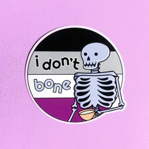 I Don't Bone Asexual Pride Sticker | Spooky Halloween LGBTQ Pun