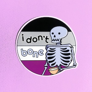 I Don&#39;t Bone Asexual Pride Sticker | Spooky Halloween LGBTQ Pun