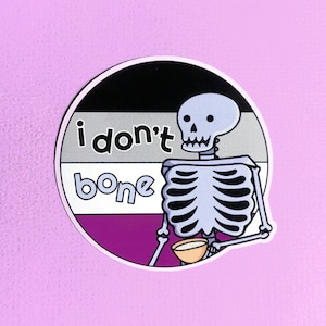 I Don't Bone Asexual Pride Sticker | Spooky Halloween LGBTQ Pun