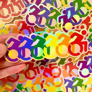 Holografische sticker regenboogvlag rolstoel | LIMITED EDITION | LGBTQ Pride