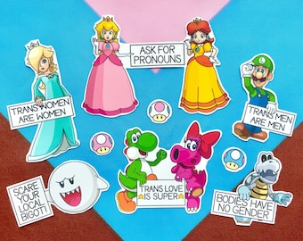 Queer Mario Party Stickers | LGBTQ Transgender Pride Nintendo Sticker Pack