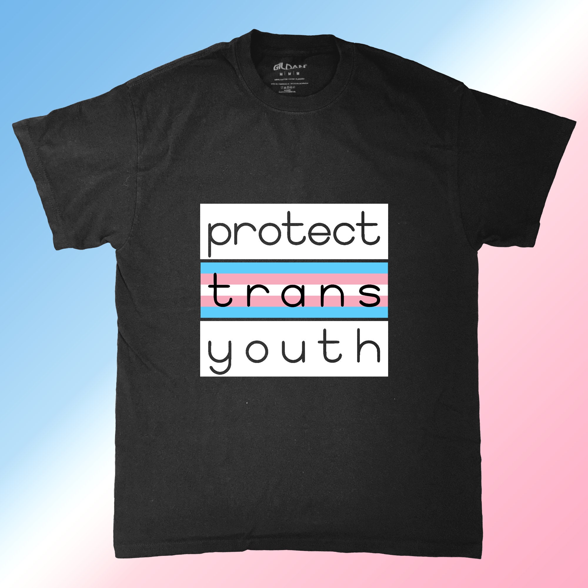 Protect Trans Youth Shirt // Vinylprinted Black and White // Etsy