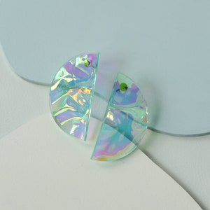 Holographic Iridescent Half Moon Earrings with Titanium Studs image 2