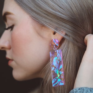 Trending now iridescent earrings,holographic earrings,Teenage girl gifts,90s earrings,Eclectic jewelry,Extra large earrings,bold earrings