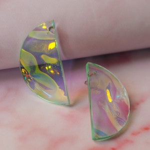 Holographic Iridescent Half Moon Earrings with Titanium Studs