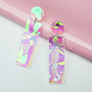 Iridescent holographic earrings,Teenage girl gifts,90s earrings,Eclectic jewelry,Extra large earrings,earrings for women,nineties earrings