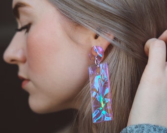 Trending now iridescent earrings,holographic earrings,Teenage girl gifts,90s earrings,Eclectic jewelry,Extra large earrings,bold earrings