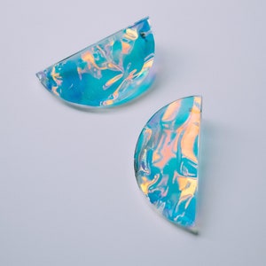 Unique Gift For Her, Cool Earrings, Half Moon Earrings, Iridescent holographic, Opalite inspired, Trending now, Titanium Stud Earrings,