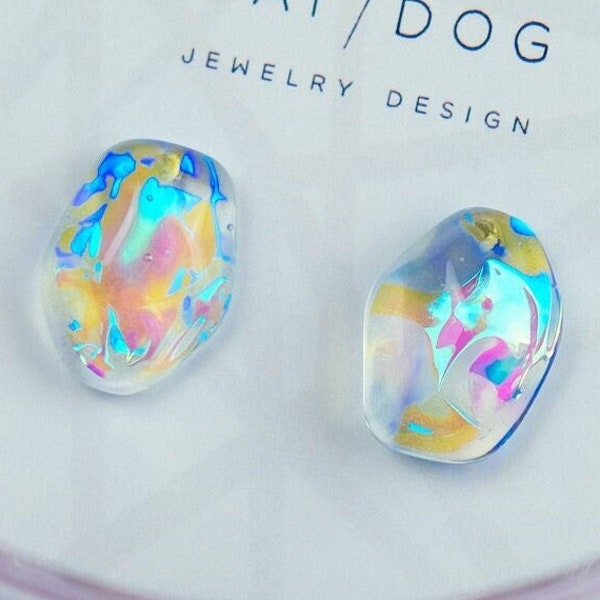 Candy Opal iridescent statement earrings, Opalite inspired earrings, resin studs, titanium earrings, hypoallergenic, Statement studs