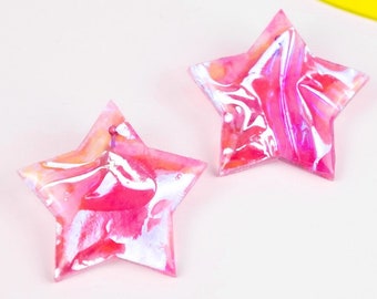 Iridescent Star Earrings, Pink Star Statement Earrings, Unique jewelry gift for her, Teen girl gift, Cool unique earrings, Titanium Studs