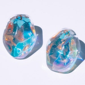Electric Blue iridescent resin earrings, Opalite earrings, resin studs, titanium earrings, hypoallergenic, Statement studs