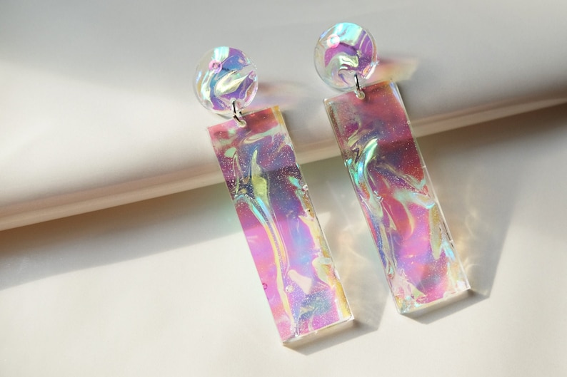 Iridescent holographic earrings,Teenage girl gifts,90s earrings,Eclectic jewelry,Extra large earrings,earrings for women,nineties earrings image 2