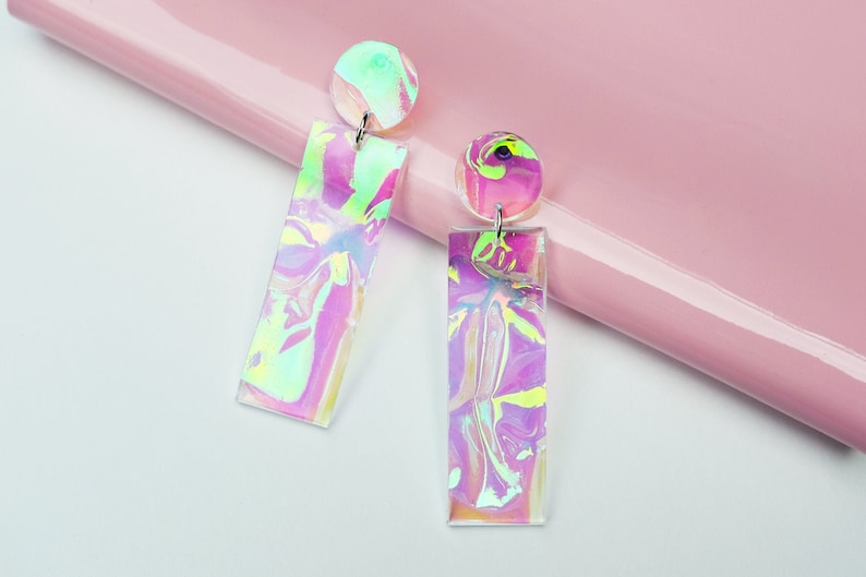 Iridescent holographic earrings,Teenage girl gifts,90s earrings,Eclectic jewelry,Extra large earrings,earrings for women,nineties earrings image 1