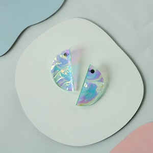 Holographic Iridescent Half Moon Earrings with Titanium Studs image 4