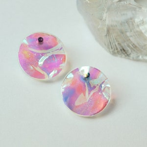 Iridescent stud earrings, holographic earrings,Festival jewelry,Unique earrings for women,resin earrings,Teen girl gifts,Nineties earrings image 1