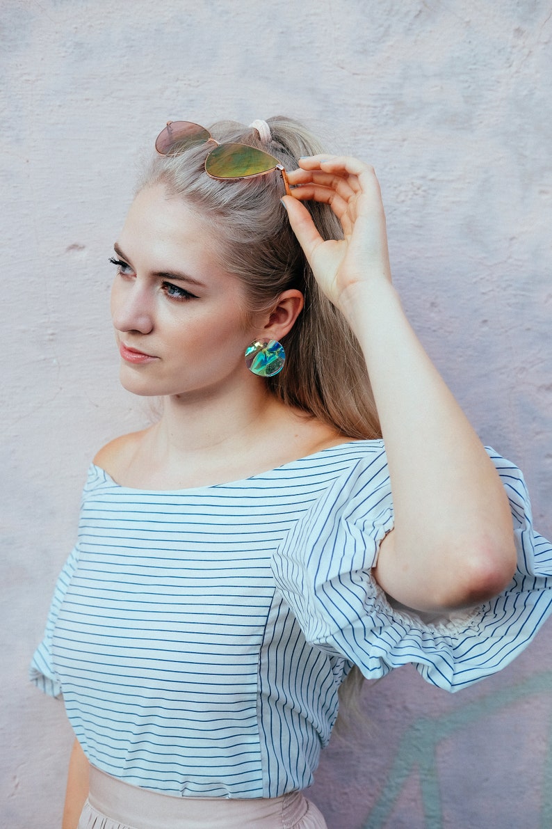 Iridescent stud earrings, holographic earrings,Festival jewelry,Unique earrings for women,resin earrings,Teen girl gifts,Nineties earrings image 6