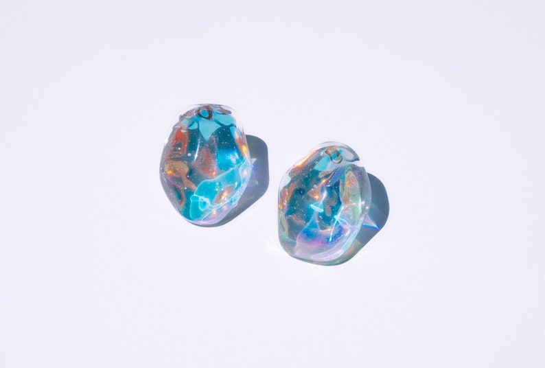 Electric Blue iridescent resin earrings, Opalite earrings, resin studs, titanium earrings, hypoallergenic, Statement studs image 1