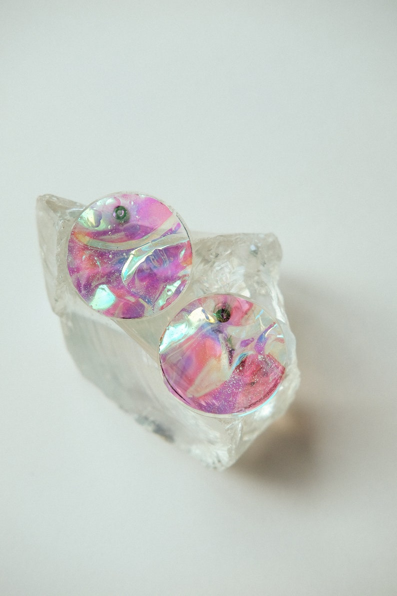 Iridescent stud earrings, holographic earrings,Festival jewelry,Unique earrings for women,resin earrings,Teen girl gifts,Nineties earrings image 7