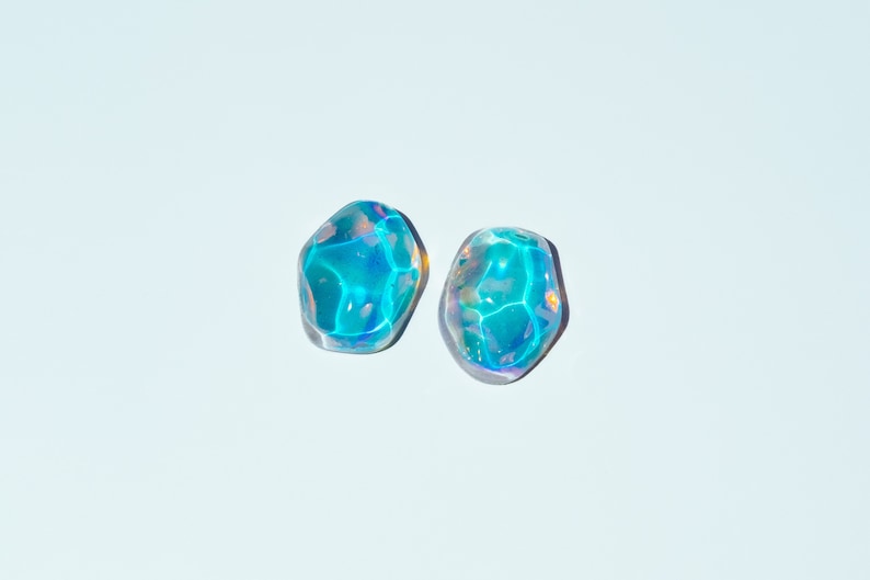 Electric Blue iridescent resin earrings, Opalite earrings, resin studs, titanium earrings, hypoallergenic, Statement studs image 5