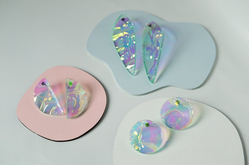 Holographic Iridescent Half Moon Earrings with Titanium Studs image 8