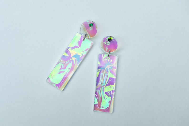 Iridescent holographic earrings,Teenage girl gifts,90s earrings,Eclectic jewelry,Extra large earrings,earrings for women,nineties earrings image 4